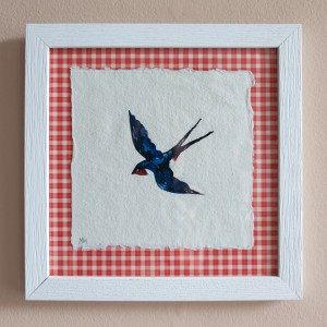 "Blue Bird in Flight" Original Gouache Painting