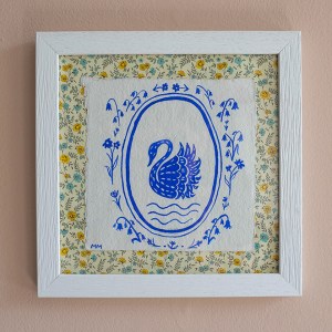 "Blue Swan" Watercolour Painting, Framed