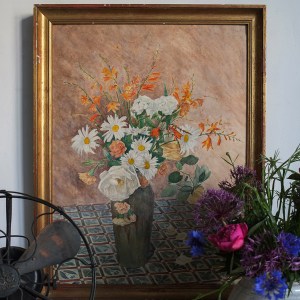 " Daisies & Roses" Large Vintage Flower Painting