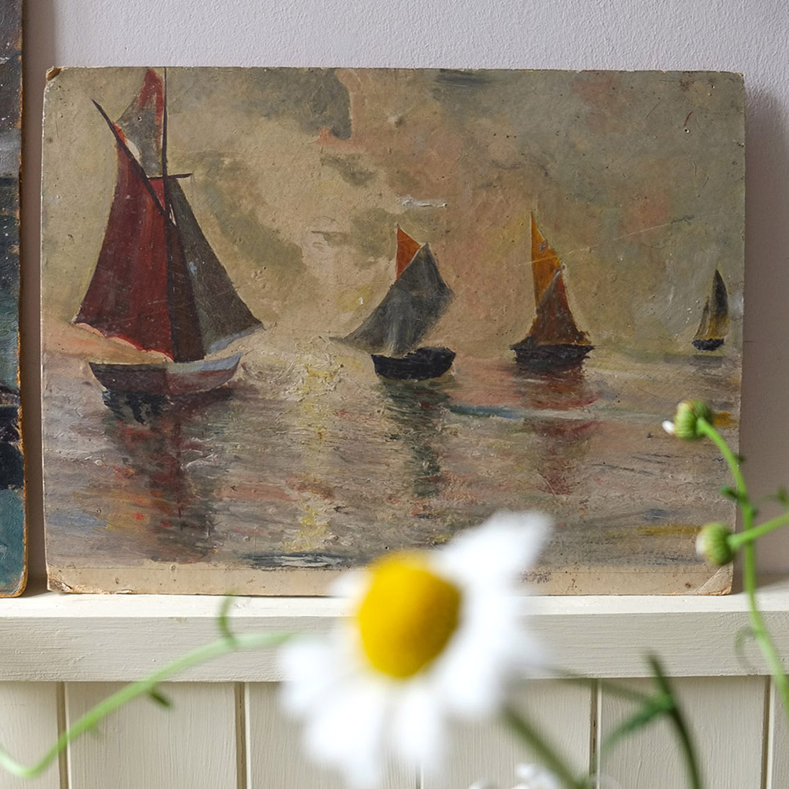 "At Sunset" Vintage Oil Painting - Image 2