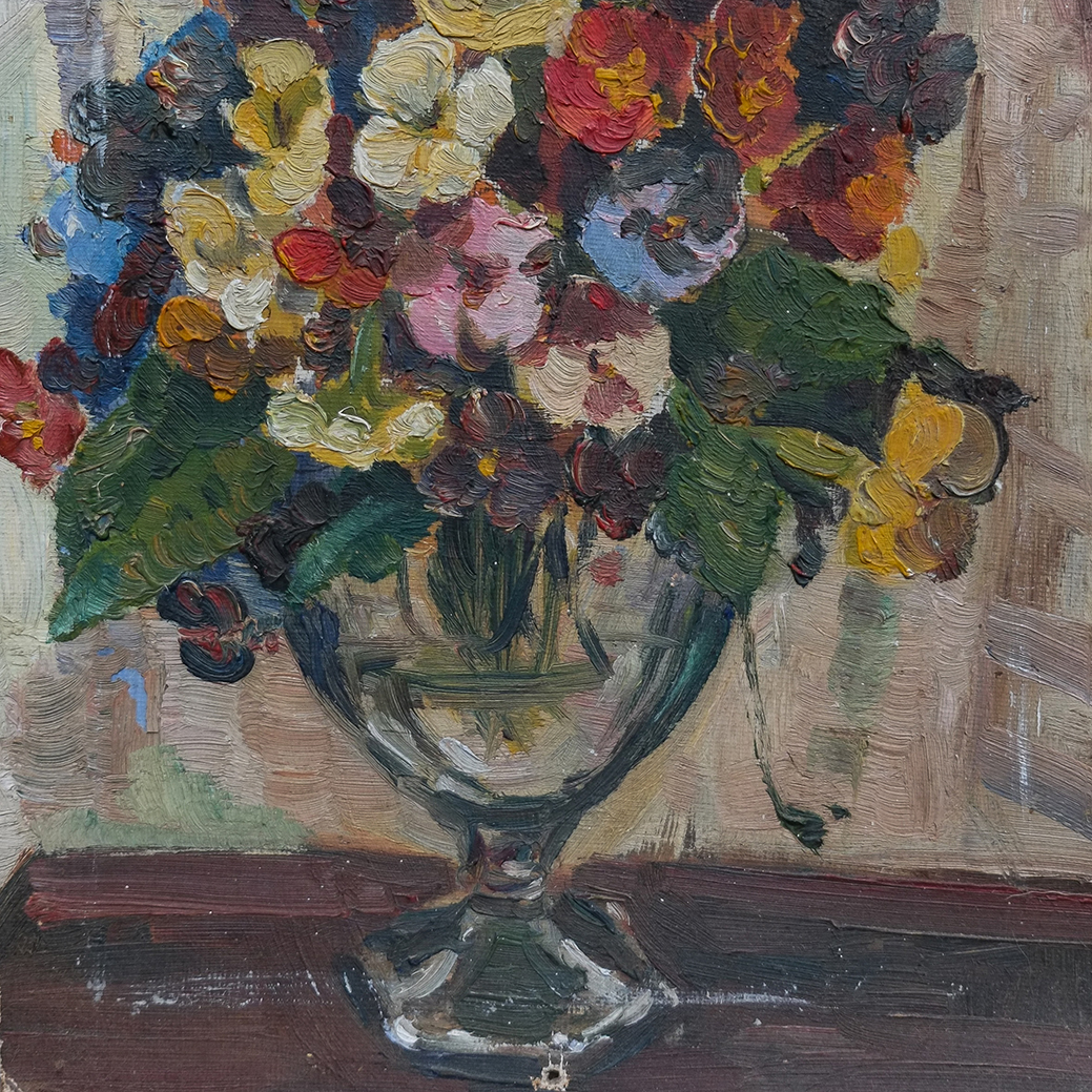 "A Bouquet of Violas" Vintage Oil Painting - Image 3