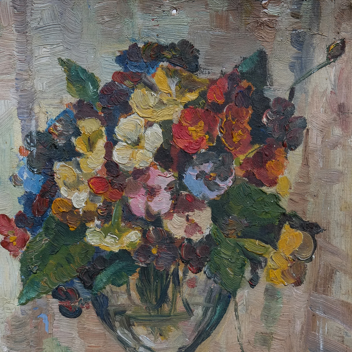 "A Bouquet of Violas" Vintage Oil Painting - Image 2
